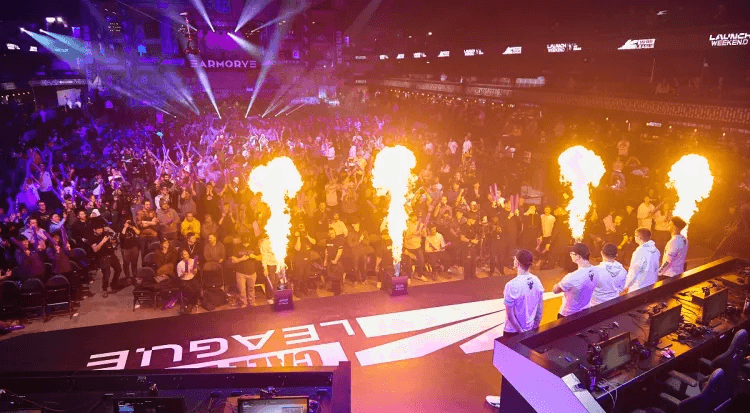 Call of Duty League 2020. Stage with fire and audience